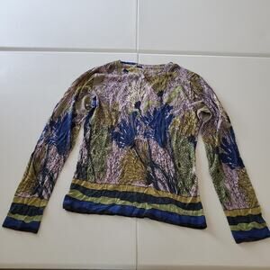 SYMPL Sweater Womens Medium Multi Floral Silk Wool Cashmere Long Sleeve Top